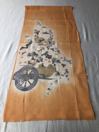 Listing 4 of 18 for Vintage Japanese Orange Silk Fabric Piece Decorative Kimono Panel