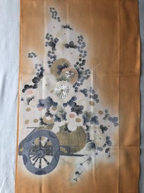 Listing 2 of 18 for Vintage Japanese Orange Silk Fabric Piece Decorative Kimono Panel