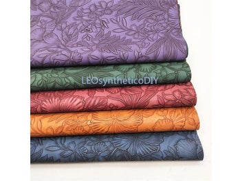 Listing 9 of 15 for Flowers Embossed Synthetic Leather Solid Leather Vintage Faux Leather Fabric
