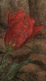 Listing 2 of 3 for Abstract expressionist landscape of a flower garden with red tulips