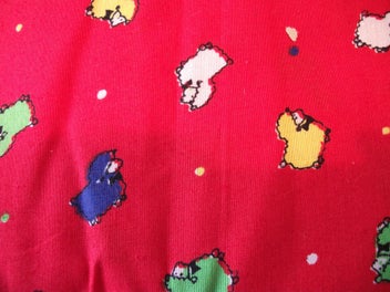 Listing 2 of 3 for Cotton - Red with Blue, Green, Yellow and White Lambs - 1.5m x 150cm