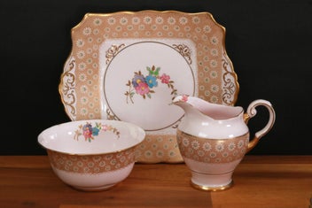 Listing 1 of 7 for TUSCAN GOLD GILT CAKE, MILK JUG, & SUGAR BOWL