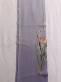 Listing 3 of 11 for Vintage Japansese Silk Faric Piece Purple Iris Print Kimono Panel