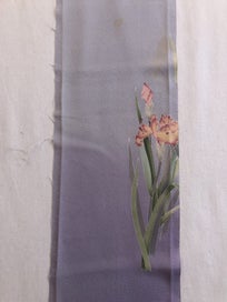 Listing 5 of 11 for Vintage Japansese Silk Faric Piece Purple Iris Print Kimono Panel