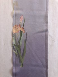 Listing 11 of 11 for Vintage Japansese Silk Faric Piece Purple Iris Print Kimono Panel