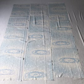 Listing 10 of 12 for Vintage Japanese Blue Cloud Woven Silk Kimono Panels X3 Fabric Pieces