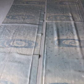 Listing 6 of 12 for Vintage Japanese Blue Cloud Woven Silk Kimono Panels X3 Fabric Pieces