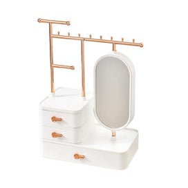 Listing 1 of 5 for Veile Studios Elegant White Jewelry Organizer With Mirror Multi Layer Storage &