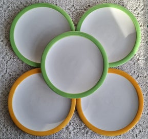 Listing 1 of 11 for Temuka green and orange banded dinner plates x 5