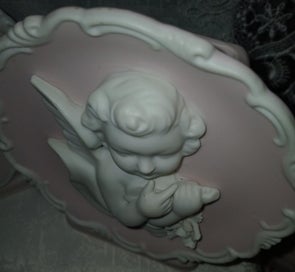 Listing 2 of 9 for Vintage 3D Cherub Vase's Pink & White Bisque Wall Hanging/Free Standing Pockets