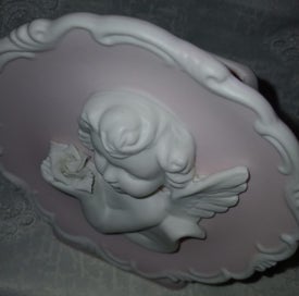 Listing 3 of 9 for Vintage 3D Cherub Vase's Pink & White Bisque Wall Hanging/Free Standing Pockets