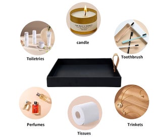 Listing 5 of 5 for PU Leather Handle Tray Dresser Aromatherapy Perfume Cosmetics Storage Tray -