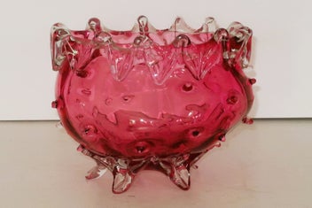 Listing 1 of 4 for ***TRULY STUNNING CRANBERRY AND CLEAR GLASS FOOTED BOWL***