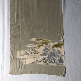 Listing 2 of 12 for Vintage Japanese Silk Fabric Piece Decorative Green Kimono Panel