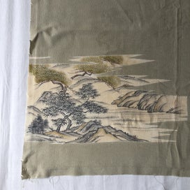 Listing 6 of 12 for Vintage Japanese Silk Fabric Piece Decorative Green Kimono Panel