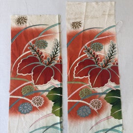 Listing 4 of 19 for Vintage Decorative Silk Fabric PIeces X2