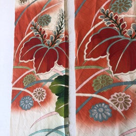 Listing 3 of 19 for Vintage Decorative Silk Fabric PIeces X2