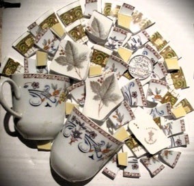 Listing 1 of 3 for MOSAICS~ "Fenton 1/2 Cups & Maple Leaf Florals" Hand Cut Porcelain & Tile Mix!