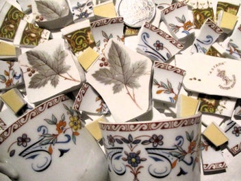 Listing 2 of 3 for MOSAICS~ "Fenton 1/2 Cups & Maple Leaf Florals" Hand Cut Porcelain & Tile Mix!