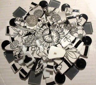 Listing 1 of 2 for MOSAICS~ Fabulous Black & White Floral "Samoa" Hand Cut Porcelain & Tile Mix!