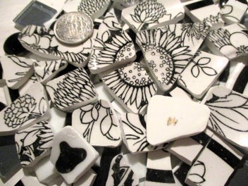 Listing 2 of 2 for MOSAICS~ Fabulous Black & White Floral "Samoa" Hand Cut Porcelain & Tile Mix!