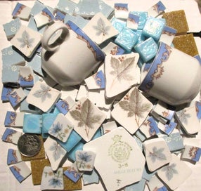 Listing 1 of 4 for MOSAICS~ CHUNKY MIX~ "Florals,Blue & Aqua!"~ Hand Cut Porcelain & Tile Mix!