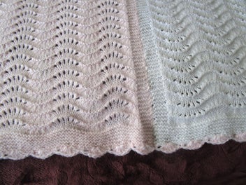 Listing 3 of 4 for Baby Shawl/ cot blanket. Baby pink and white 4 ply Feather and Fans
