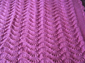 Listing 3 of 3 for Baby Shawl/ cot blanket. Raspberry Feather and Fans d/knit (SPECIAL)