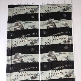 Listing 6 of 12 for Japanese Vintage Oriental Printed Fabric Pieces X2 Old Kimono Panels