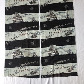 Listing 7 of 12 for Japanese Vintage Oriental Printed Fabric Pieces X2 Old Kimono Panels