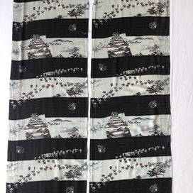 Listing 9 of 12 for Japanese Vintage Oriental Printed Fabric Pieces X2 Old Kimono Panels