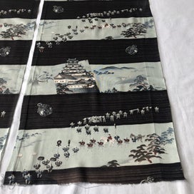 Listing 10 of 12 for Japanese Vintage Oriental Printed Fabric Pieces X2 Old Kimono Panels