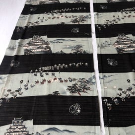 Listing 11 of 12 for Japanese Vintage Oriental Printed Fabric Pieces X2 Old Kimono Panels