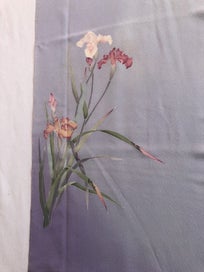 Listing 3 of 20 for Vintage Lilac Purple Japanese Silk Floral Fabric Piece Printe Iris Kimono Panel
