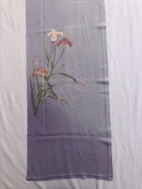 Listing 4 of 20 for Vintage Lilac Purple Japanese Silk Floral Fabric Piece Printe Iris Kimono Panel