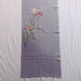 Listing 5 of 20 for Vintage Lilac Purple Japanese Silk Floral Fabric Piece Printe Iris Kimono Panel