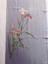Listing 7 of 20 for Vintage Lilac Purple Japanese Silk Floral Fabric Piece Printe Iris Kimono Panel