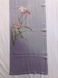 Listing 8 of 20 for Vintage Lilac Purple Japanese Silk Floral Fabric Piece Printe Iris Kimono Panel