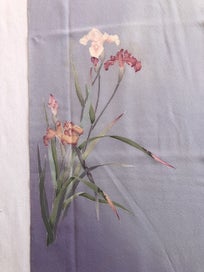 Listing 6 of 20 for Vintage Lilac Purple Japanese Silk Floral Fabric Piece Printe Iris Kimono Panel
