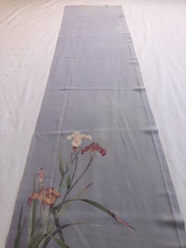 Listing 10 of 20 for Vintage Lilac Purple Japanese Silk Floral Fabric Piece Printe Iris Kimono Panel