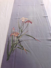 Listing 9 of 20 for Vintage Lilac Purple Japanese Silk Floral Fabric Piece Printe Iris Kimono Panel