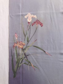 Listing 11 of 20 for Vintage Lilac Purple Japanese Silk Floral Fabric Piece Printe Iris Kimono Panel