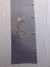 Listing 13 of 20 for Vintage Lilac Purple Japanese Silk Floral Fabric Piece Printe Iris Kimono Panel