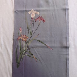 Listing 20 of 20 for Vintage Lilac Purple Japanese Silk Floral Fabric Piece Printe Iris Kimono Panel