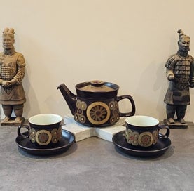 Listing 1 of 8 for Vintage Denby Arabesque Tea Set. Teapot, Four Teacups, & Four Saucers. As New.