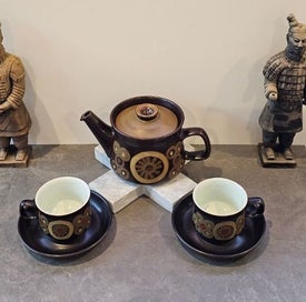 Listing 2 of 8 for Vintage Denby Arabesque Tea Set. Teapot, Four Teacups, & Four Saucers. As New.