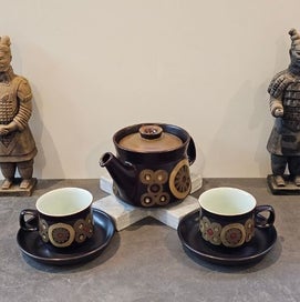 Listing 3 of 8 for Vintage Denby Arabesque Tea Set. Teapot, Four Teacups, & Four Saucers. As New.