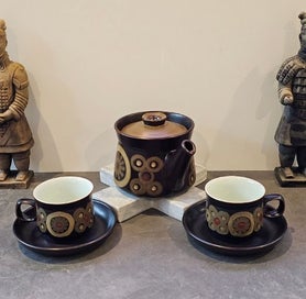Listing 4 of 8 for Vintage Denby Arabesque Tea Set. Teapot, Four Teacups, & Four Saucers. As New.
