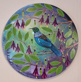 Listing 4 of 20 for Tui Bird and Tree Fuchsia Blossoms- 'A Splash Of Joy '