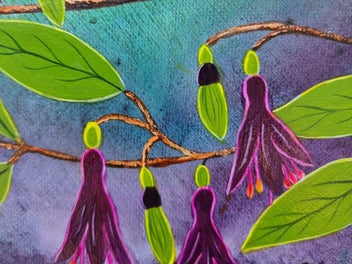 Listing 8 of 20 for Tui Bird and Tree Fuchsia Blossoms- 'A Splash Of Joy '